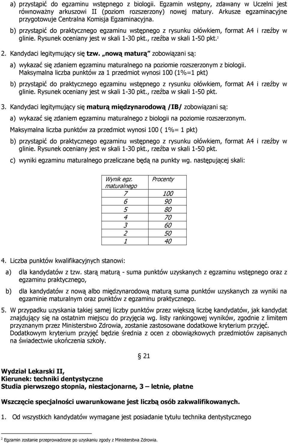 Rysunek oceniany jest w skali 1-30 pkt., rzeźba w skali 1-50 pkt. 2 2. Kandydaci legitymujący się tzw.