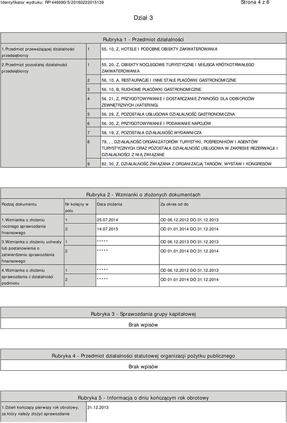 RESTAURACJE I INNE STAŁE PLACÓWKI GASTRONOMICZNE 3 56, 10, B, RUCHOME PLACÓWKI GASTRONOMICZNE 4 56, 21, Z, PRZYGOTOWYWANIE I DOSTARCZANIE ŻYWNOŚCI DLA ODBIORCÓW ZEWNĘTRZNYCH (KATERING) 5 56, 29, Z,