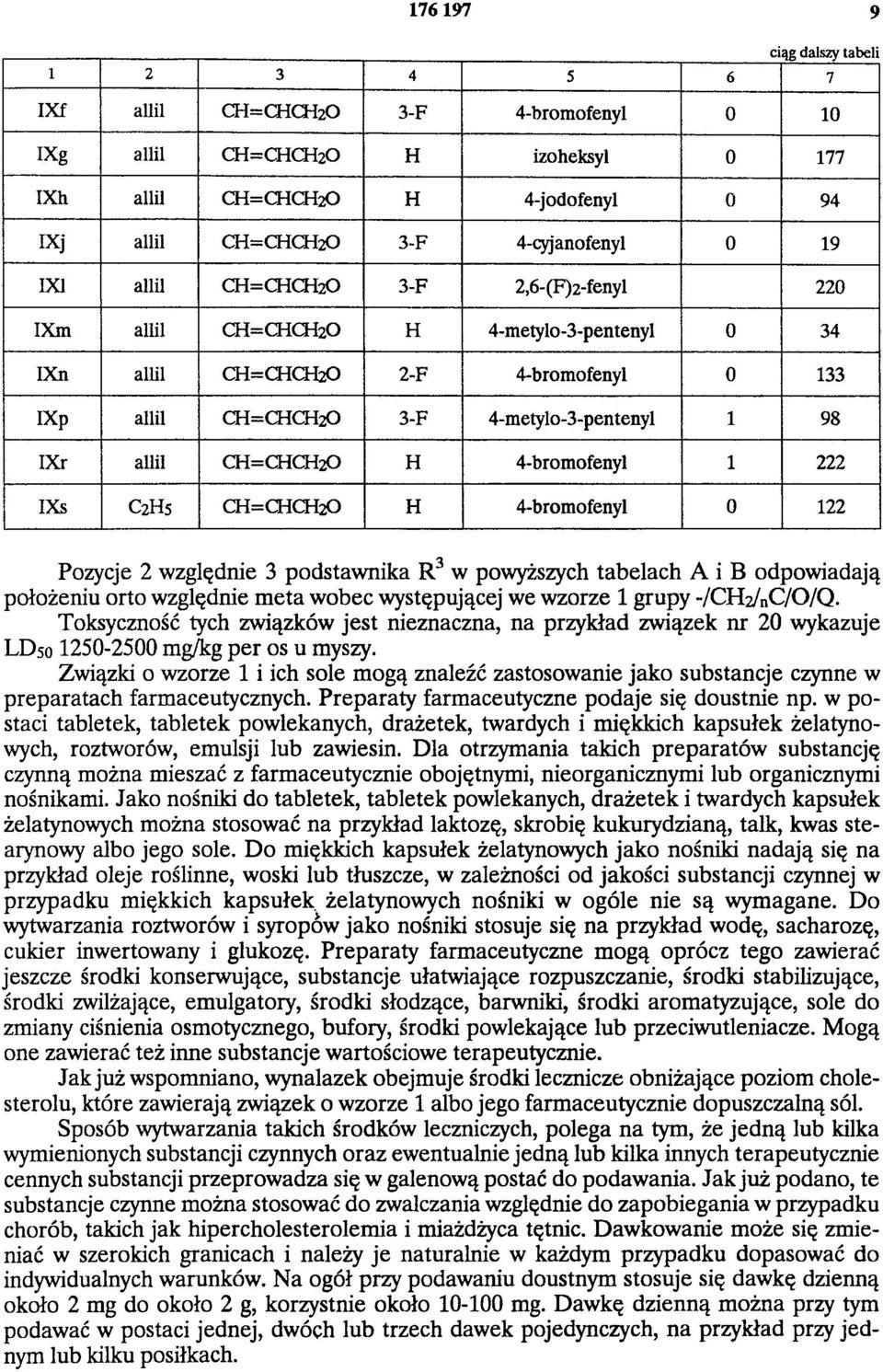 CH=CHCH2O H 4-bromofenyl 1 222 IXs C2H5 CH=CHCH2O H 4-bromofenyl 0 122 Pozycje 2 względnie 3 podstawnika R3 w powyższych tabelach A i B odpowiadają położeniu orto względnie meta wobec występującej we