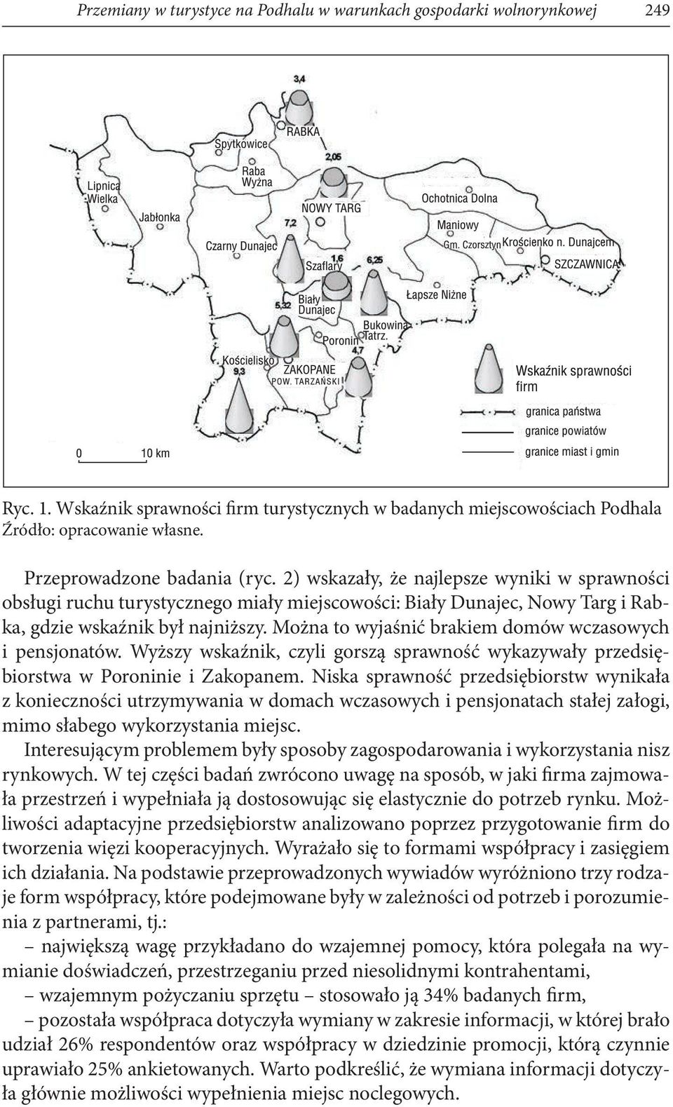 Można to wyjaśnić brakiem domów wczasowych i pensjonatów. Wyższy wskaźnik, czyli gorszą sprawność wykazywały przedsiębiorstwa w Poroninie i Zakopanem.