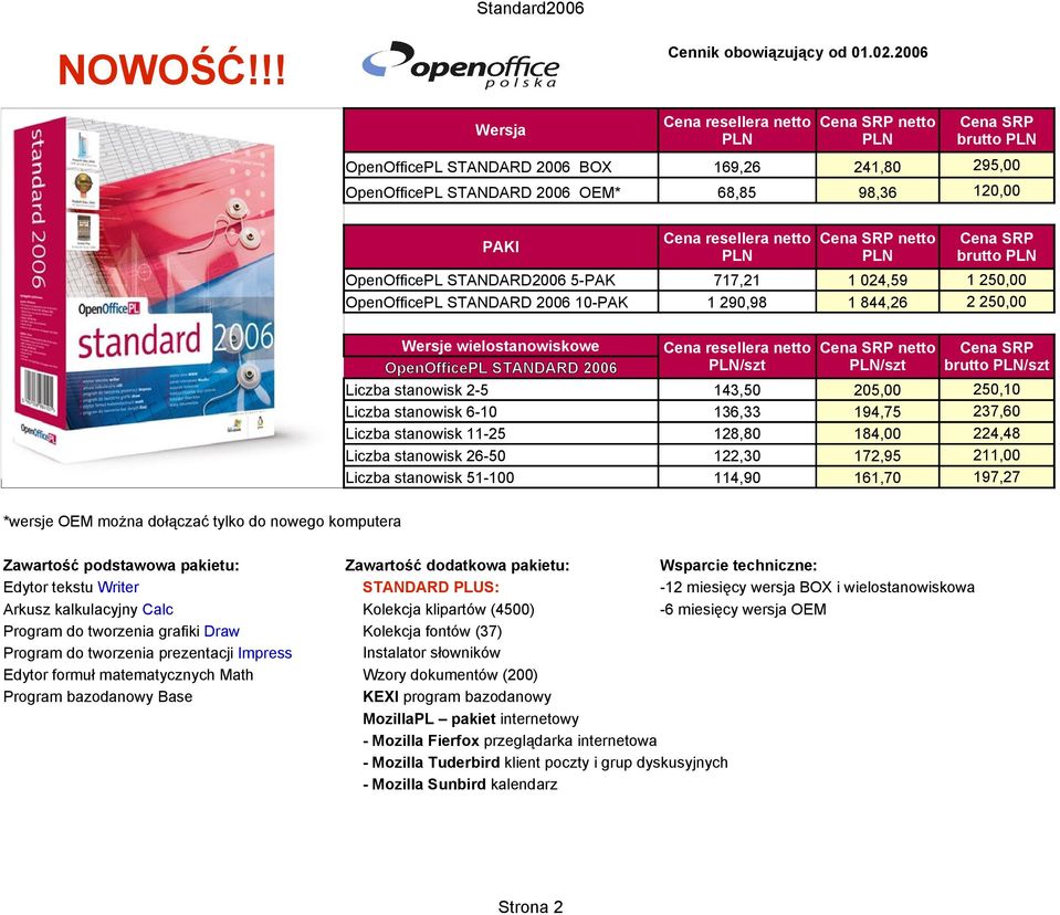 98,36 120,00 Cena resellera netto netto brutto 717,21 1 024,59 1 250,00 1 290,98 1 844,26 2 250,00 *wersje OEM można dołączać tylko do nowego komputera Wersje wielostanowiskowe Cena resellera netto