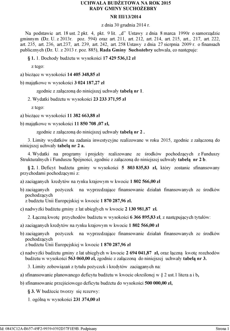 poz. 885), Rada Gminy Suchożebry uchwala, co następuje: 1.