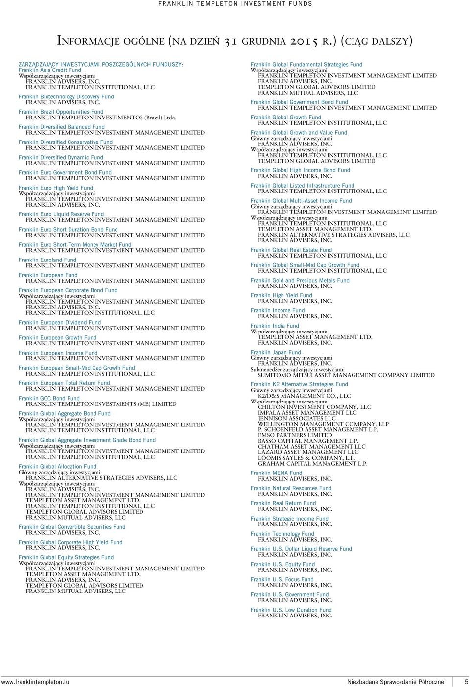Franklin Diversified Balanced Fund FRANKLIN TEMPLETON INVESTMENT MANAGEMENT LIMITED Franklin Diversified Conservative Fund FRANKLIN TEMPLETON INVESTMENT MANAGEMENT LIMITED Franklin Diversified