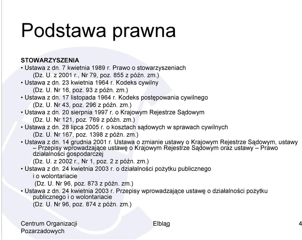 769 z późn. zm.) Ustawa z dn. 28 lipca 2005 r. o kosztach sądowych w sprawach cywilnych (Dz. U. Nr 167, poz. 1398 z późn. zm.) Ustawa z dn. 14 grudnia 2001 r.