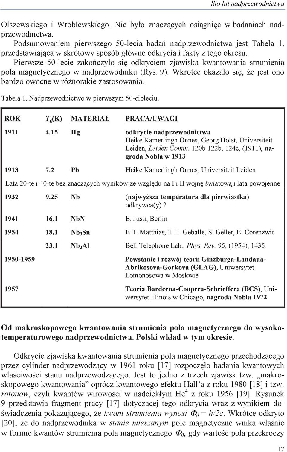 Pierwsze 50-lecie zakończyło się odkryciem zjawiska kwantowania strumienia pola magnetycznego w nadprzewodniku (Rys. 9). Wkrótce okazało się, że jest ono bardzo owocne w różnorakie zastosowania.
