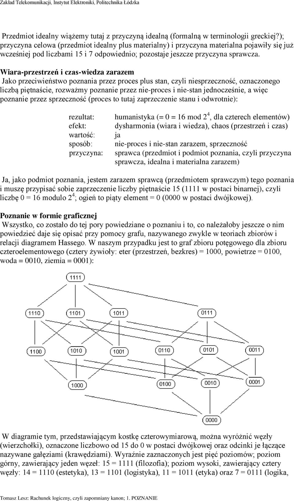 Wiara-przestrzeń i czas-wiedza zarazem Jako przeciwieństwo poznania przez proces plus stan, czyli niesprzeczność, oznaczonego liczbą piętnaście, rozważmy poznanie przez nie-proces i nie-stan
