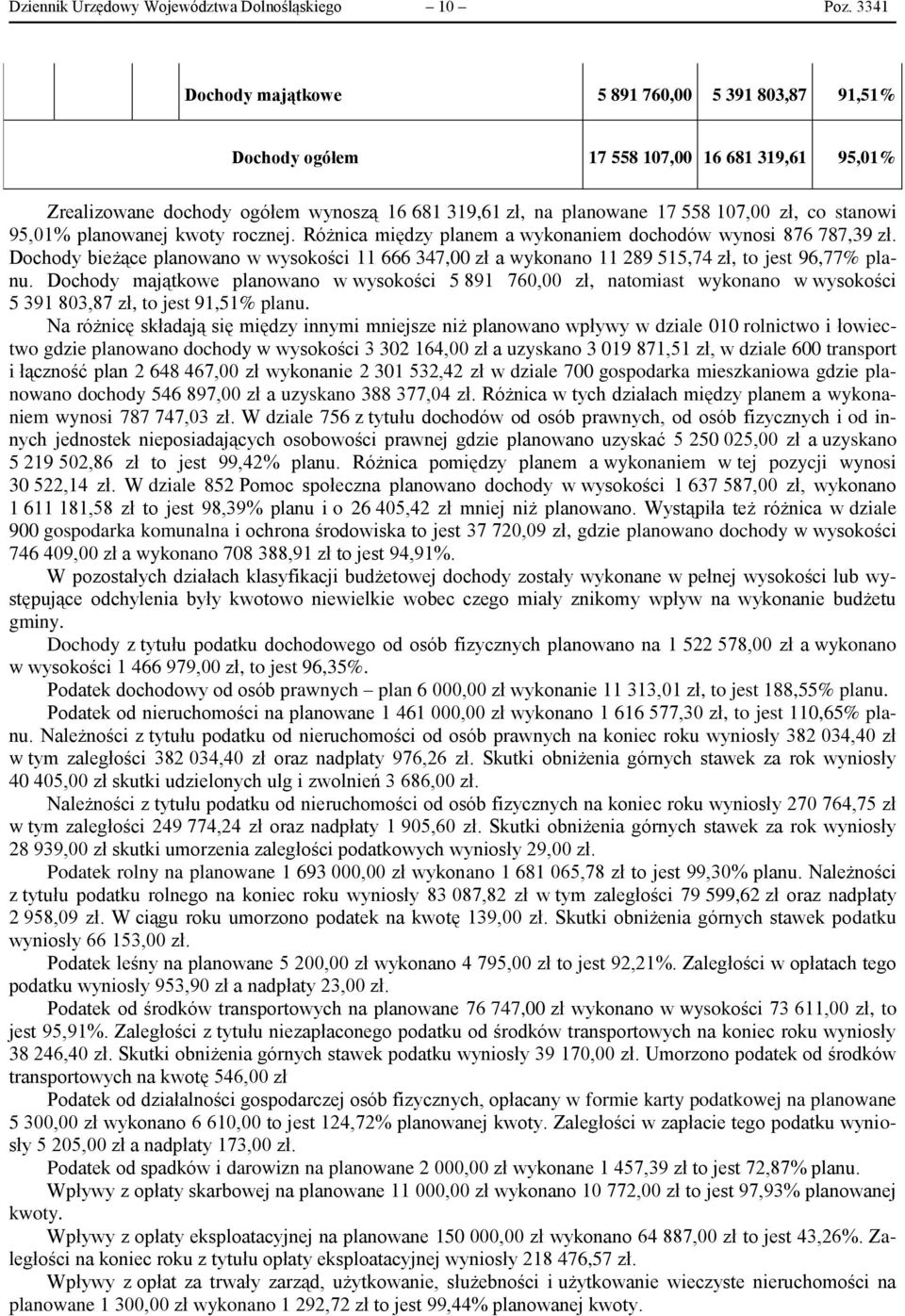 stanowi 95,01% planowanej kwoty rocznej. Różnica między planem a wykonaniem dochodów wynosi 876 787,39 zł.