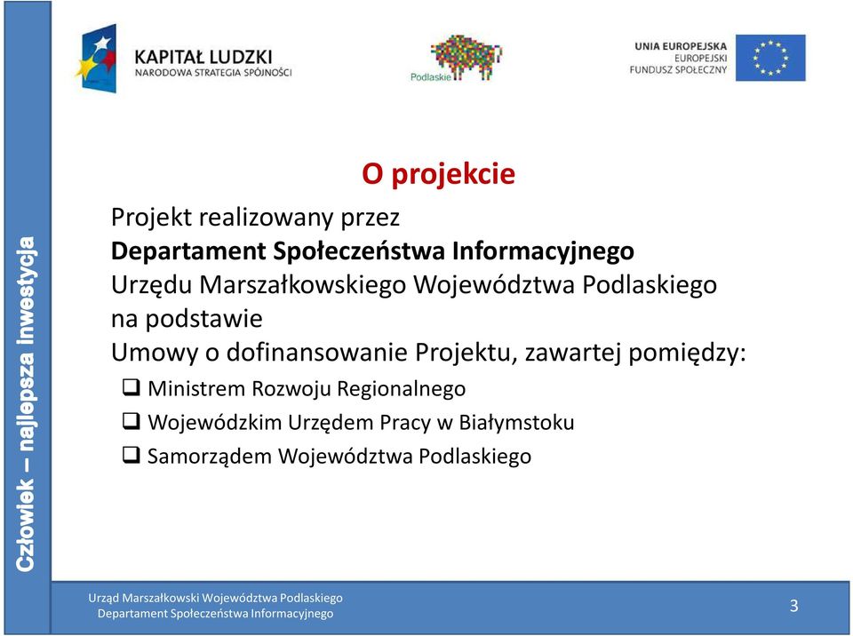 Projektu, zawartej pomiędzy: Ministrem Rozwoju Regionalnego
