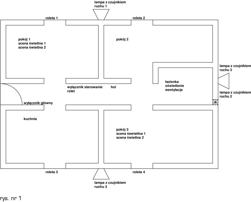 łazienka oświetlenie wentylacja ruchu 2 wyłącznik główny kuchnia