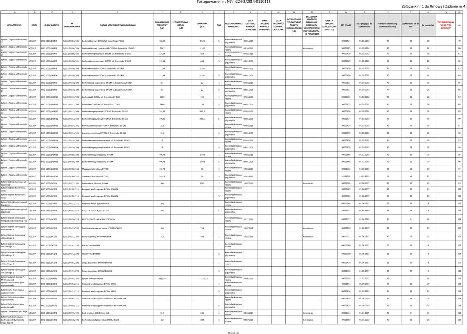 Brzezińska GKD 37,64 663 5 BUD 003/484/8 9/03/0409/09 Budynek malarni BYTOM ul. Brzezińska GKD 3,84.9 BUD 003/484/8 9/03/0409/09 Budynek malarni BYTOM ul. Brzezińska GKD 3,84.9 5 BUD 003/484/9 9/03/040/09 Budynek wagi wagonowej BYTOM ul.