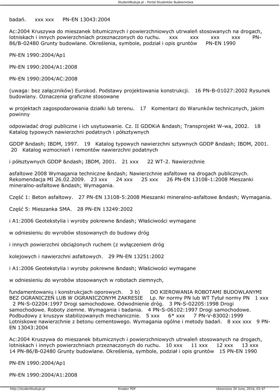 16 PN-B-01027:2002 Rysunek budowlany. Oznaczenia graficzne stosowane w projektach zagospodarowania działki lub terenu.