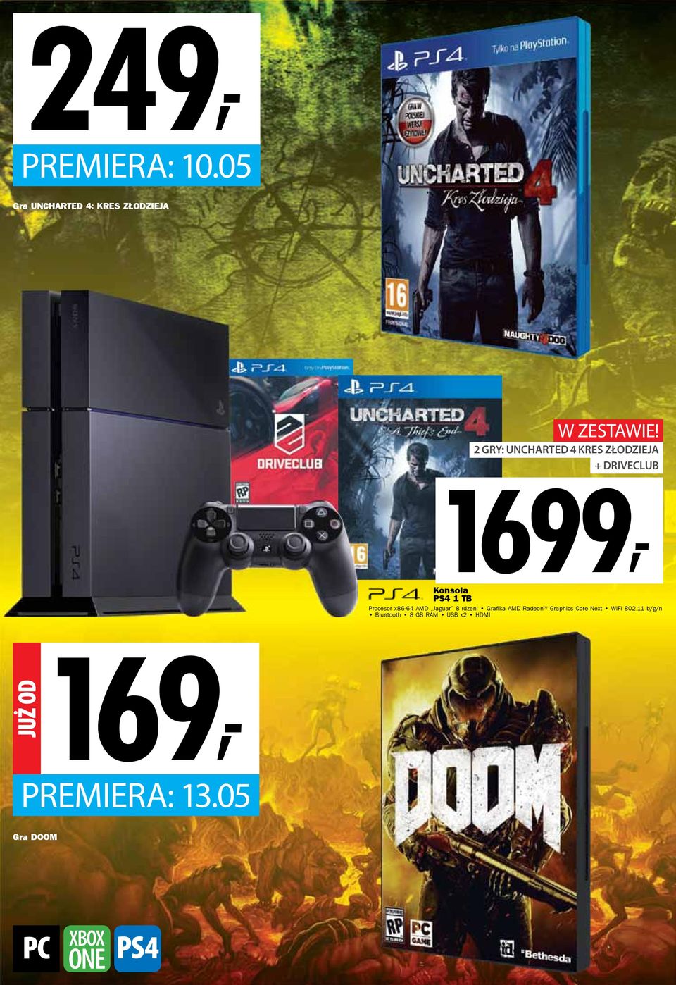DRIVECLUB 1699, Konsola PS4 1 TB Procesor x86-64 AMD Jaguar 8 rdzeni