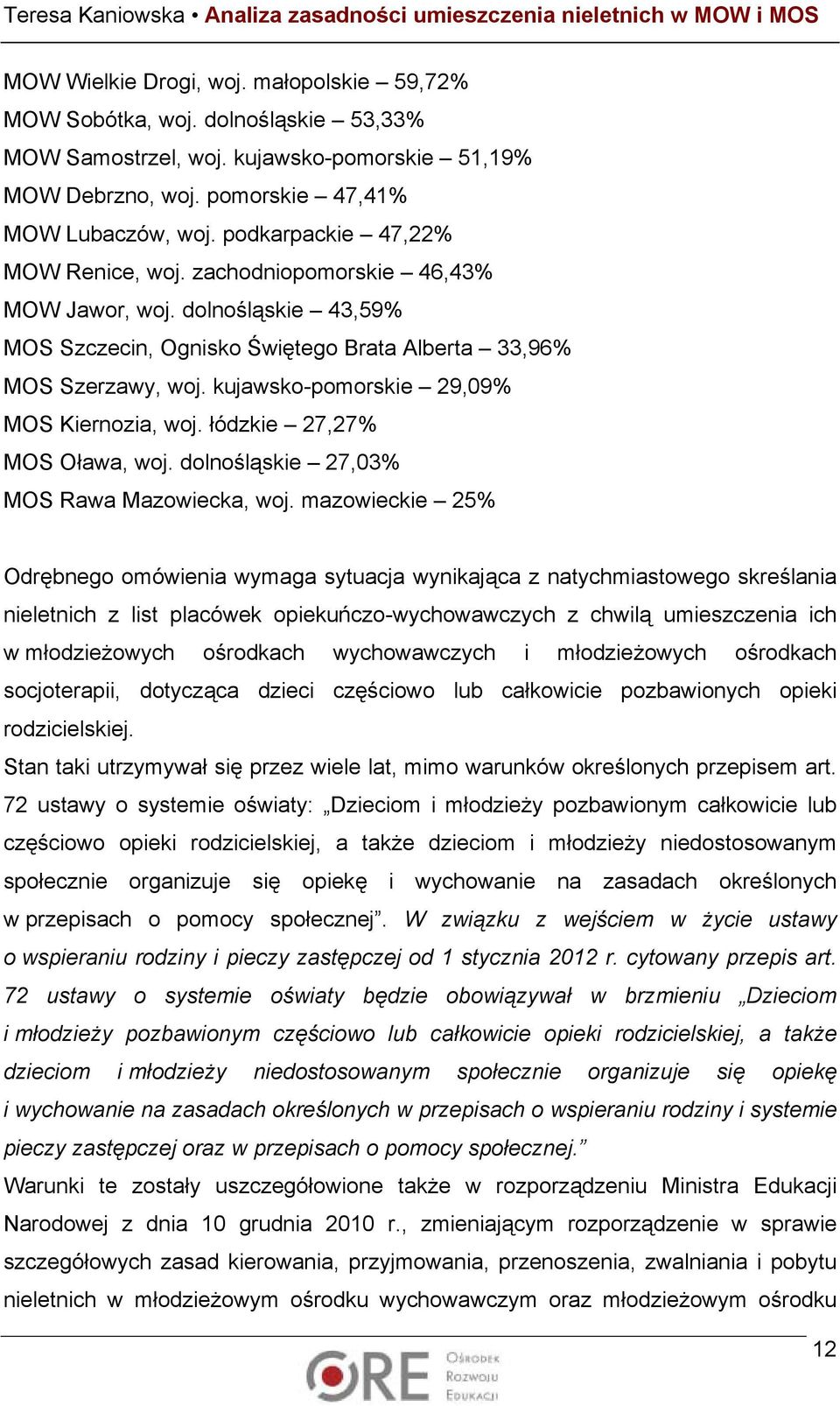 kujawsko-pomorskie 29,09% MOS Kiernozia, woj. łódzkie 27,27% MOS Oława, woj. dolnośląskie 27,03% MOS Rawa Mazowiecka, woj.