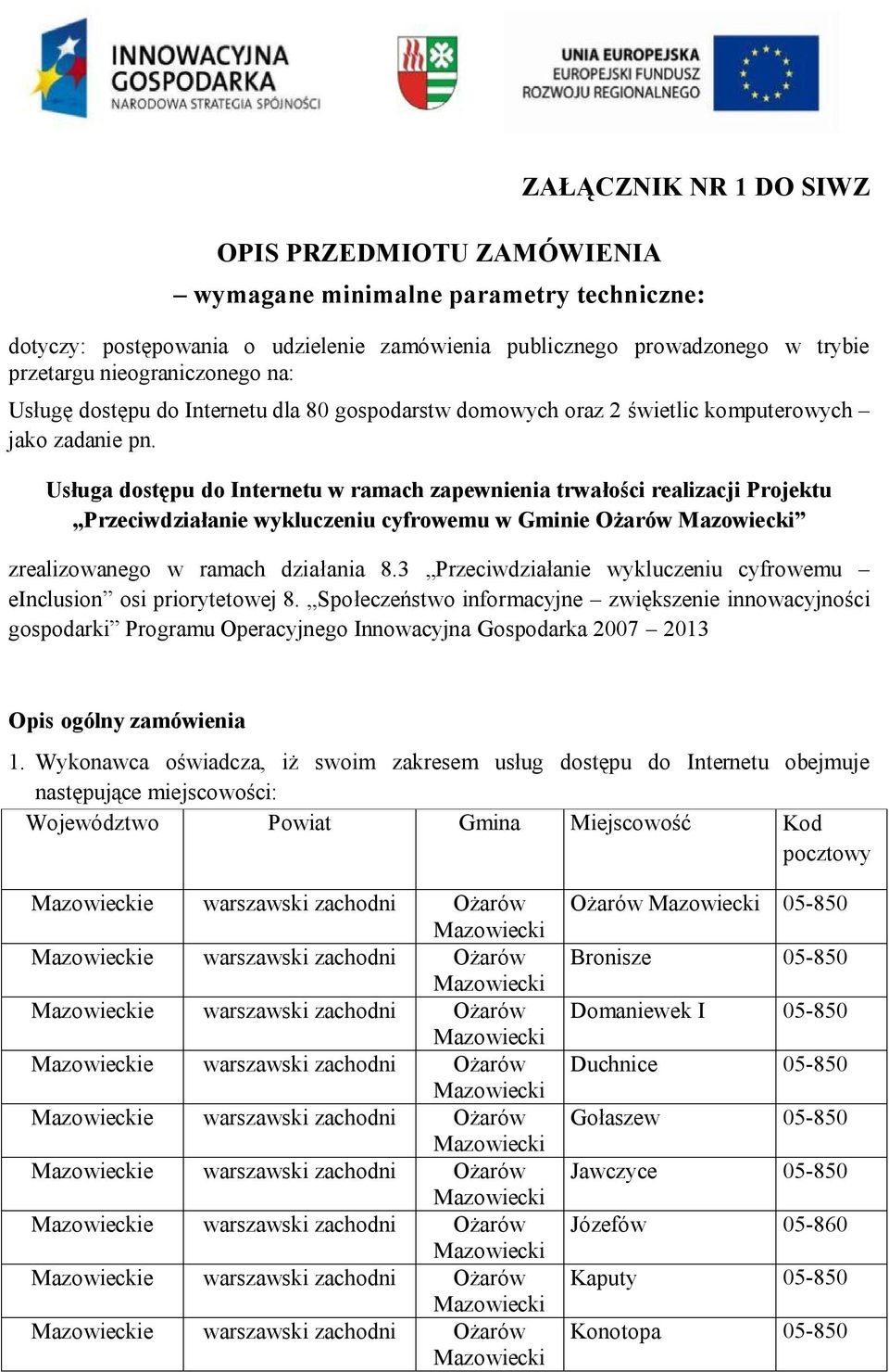 Usługa dostępu do Internetu w ramach zapewnienia trwałości realizacji Projektu Przeciwdziałanie wykluczeniu cyfrowemu w Gminie Ożarów zrealizowanego w ramach działania 8.