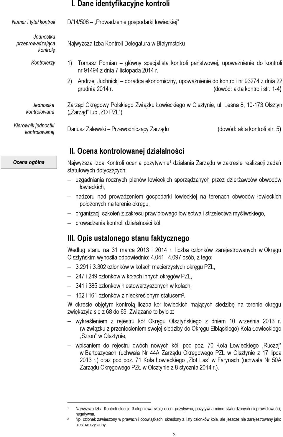 2) Andrzej Juchnicki doradca ekonomiczny, upoważnienie do kontroli nr 93274 z dnia 22 grudnia 2014 r. (dowód: akta kontroli str. 1-4) Zarząd Okręgowy Polskiego Związku Łowieckiego w Olsztynie, ul.