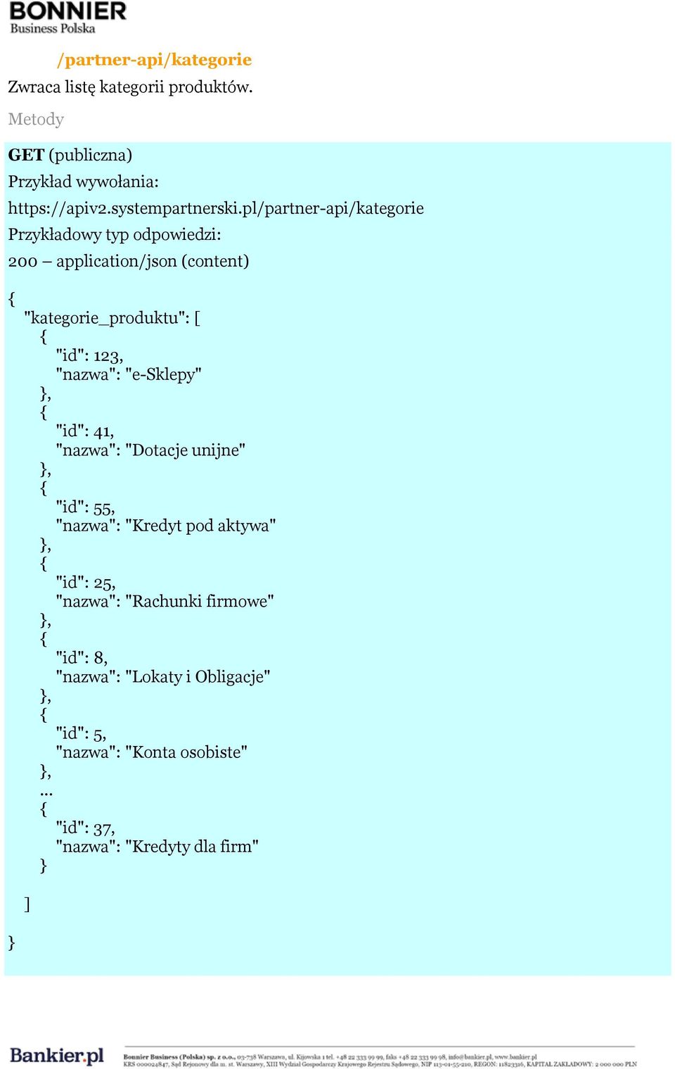 pl/partner-api/kategorie "kategorie_produktu": [ "id": 123, "nazwa": "e-sklepy" "id": 41, "nazwa":