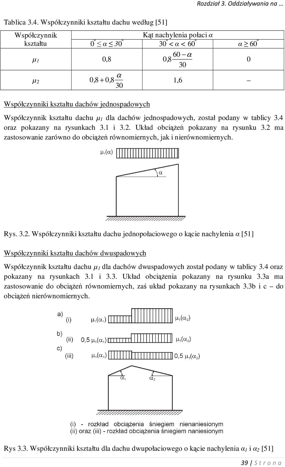 dahów jednospadowyh, został podany w tabliy 3.