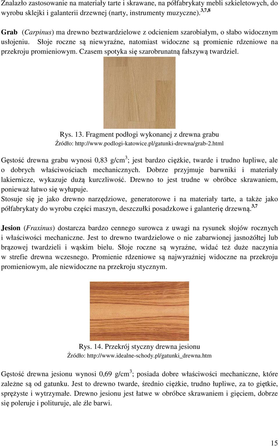 Czasem spotyka się szarobrunatną fałszywą twardziel. Rys. 13. Fragment podłogi wykonanej z drewna grabu Źródło: http://www.podlogi-katowice.pl/gatunki-drewna/grab-2.