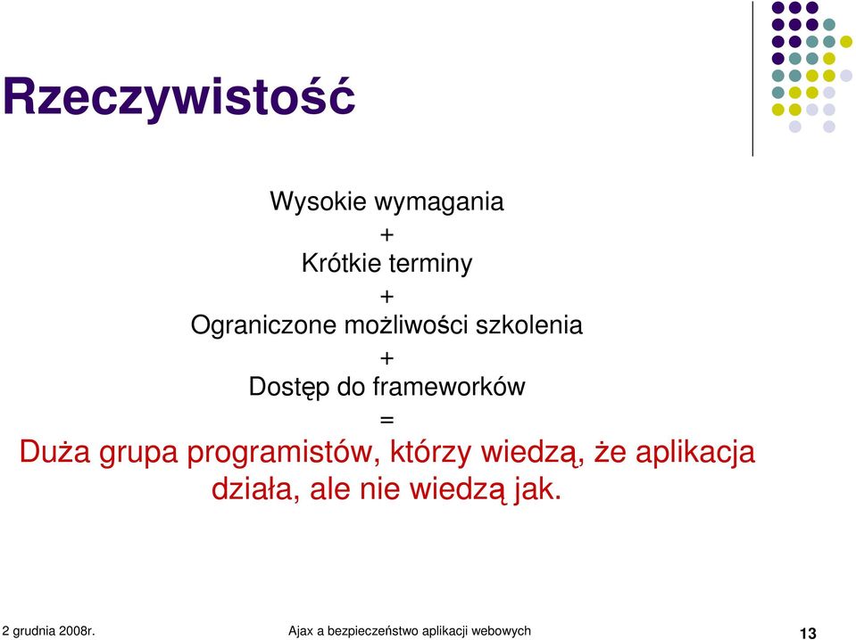 DuŜa grupa programistów, którzy wiedzą, Ŝe aplikacja działa,