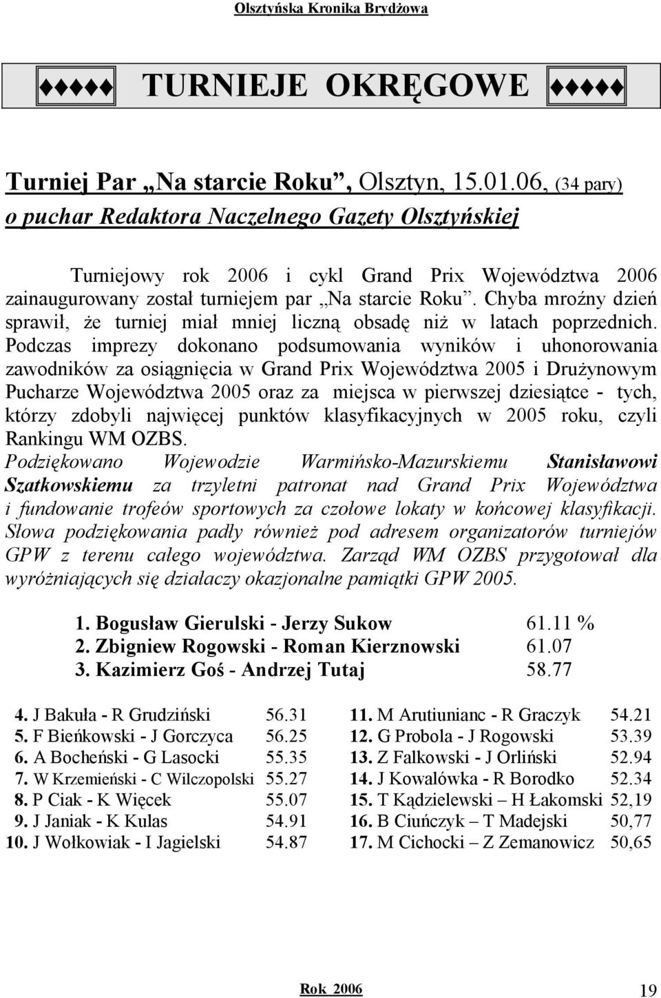 Chyba mroźny dzień sprawił, Ŝe turniej miał mniej liczną obsadę niŝ w latach poprzednich.