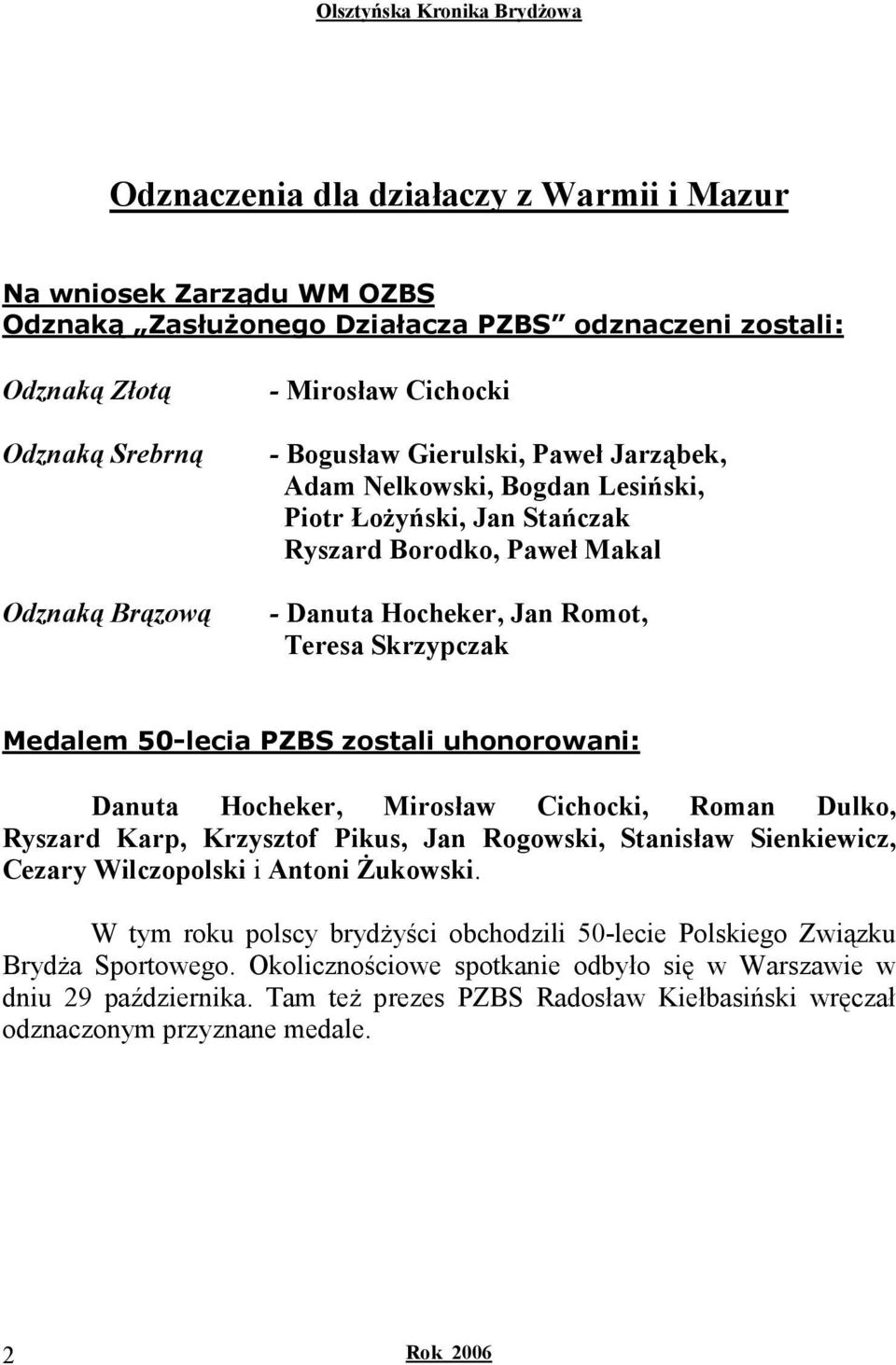 zostali uhonorowani: Danuta Hocheker, Mirosław Cichocki, Roman Dulko, Ryszard Karp, Krzysztof Pikus, Jan Rogowski, Stanisław Sienkiewicz, Cezary Wilczopolski i Antoni śukowski.