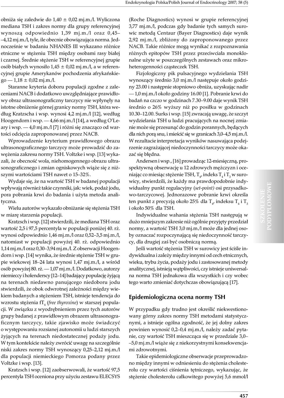 Średnie stężenie TSH w referencyjnej grupie osób białych wynosiło 1,45 ± 0,02 mj.m./l,