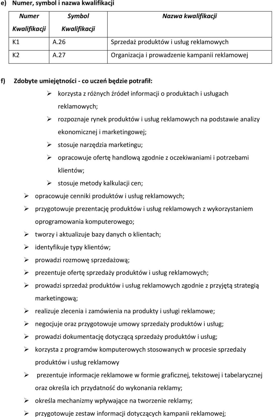 produktów i usług reklamowych na podstawie analizy ekonomicznej i marketingowej; stosuje narzędzia marketingu; opracowuje ofertę handlową zgodnie z oczekiwaniami i potrzebami klientów; stosuje metody