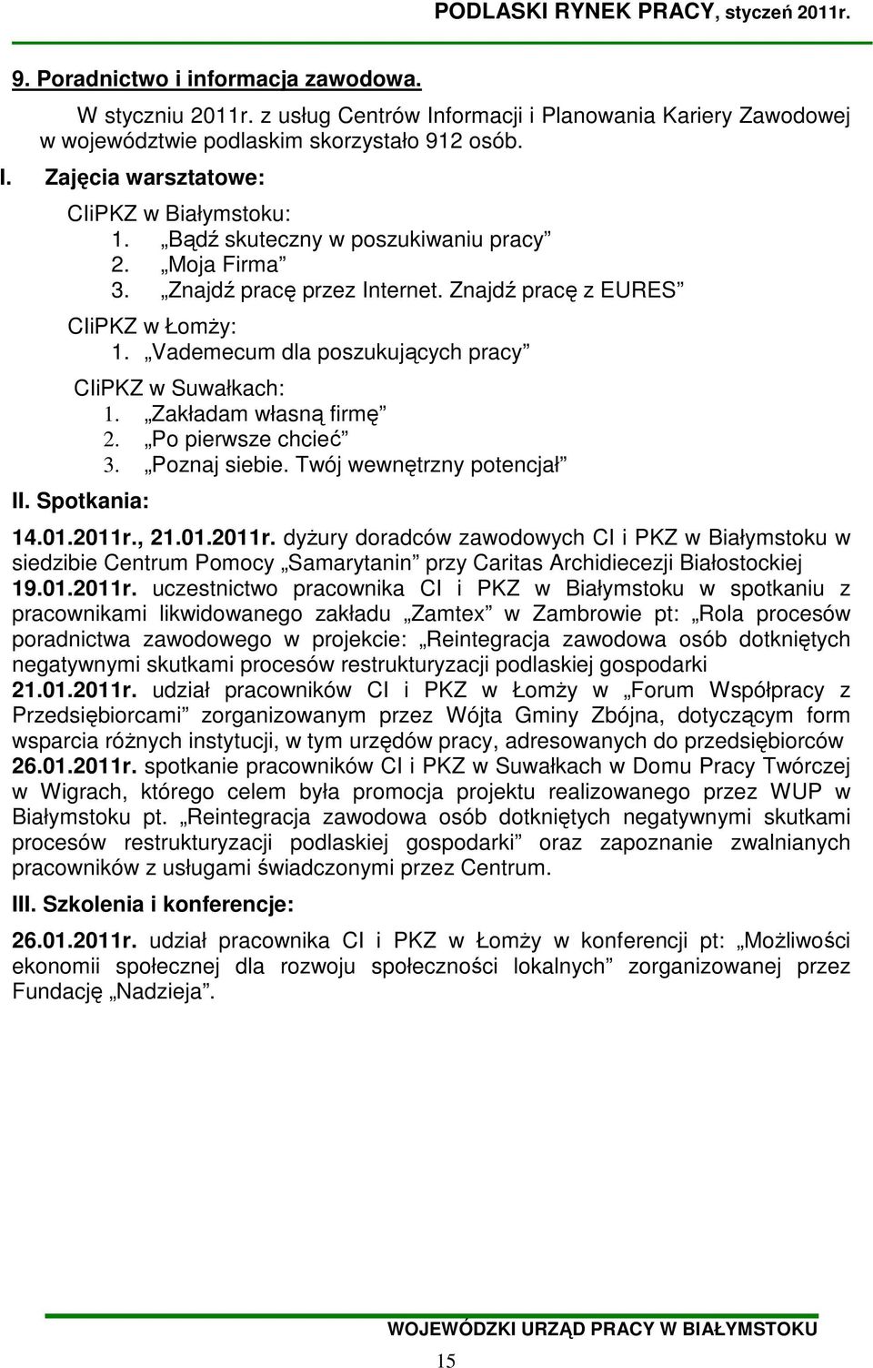 Zakładam własną firmę 2. Po pierwsze chcieć 3. Poznaj siebie. Twój wewnętrzny potencjał II. Spotkania: 14.01.2011r.