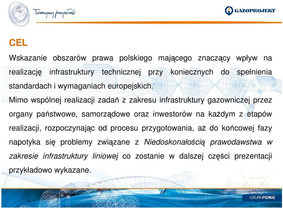 Mimo wspólnej realizacji zadań z zakresu infrastruktury gazowniczej przez organy państwowe, samorządowe oraz inwestorów na kaŝdym z