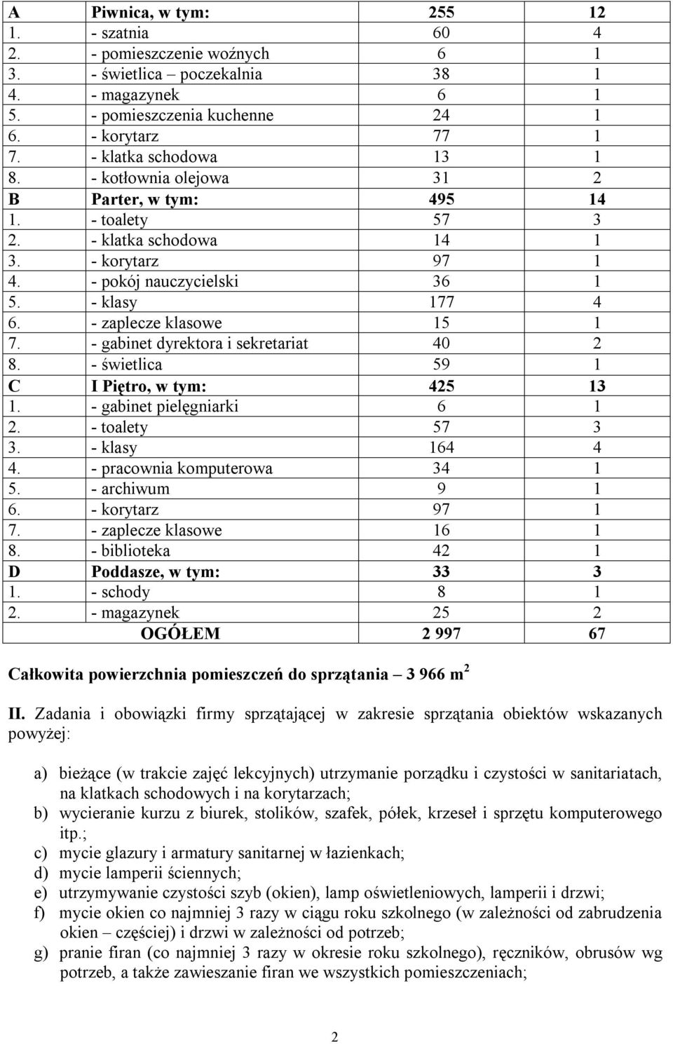 - zaplecze klasowe 15 1 7. - gabinet dyrektora i sekretariat 40 2 8. - świetlica 59 1 C I Piętro, w tym: 425 13 1. - gabinet pielęgniarki 6 1 2. - toalety 57 3 3. - klasy 164 4 4.