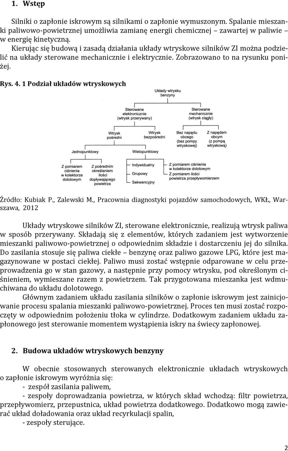 1 Podział układów wtryskowych Źródło: Kubiak P., Zalewski M.