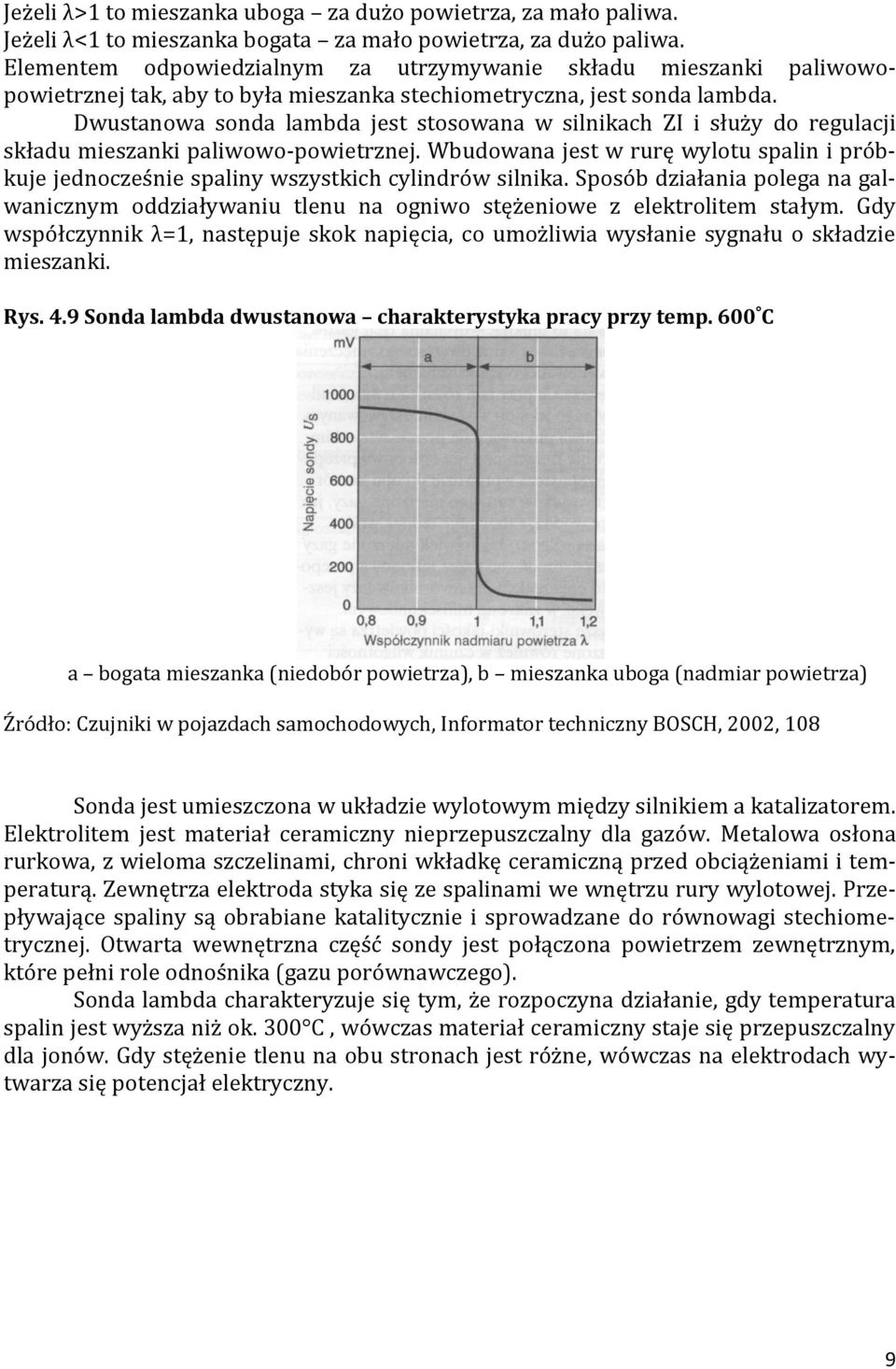 Dwustanowa sonda lambda jest stosowana w silnikach ZI i służy do regulacji składu mieszanki paliwowo-powietrznej.