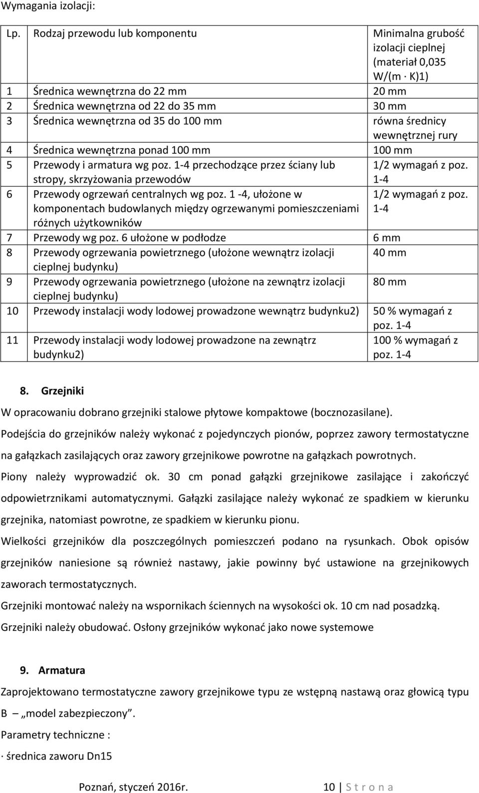 35 do 100 mm równa średnicy wewnętrznej rury 4 Średnica wewnętrzna ponad 100 mm 100 mm 5 Przewody i armatura wg poz. 1-4 przechodzące przez ściany lub 1/2 wymagań z poz.