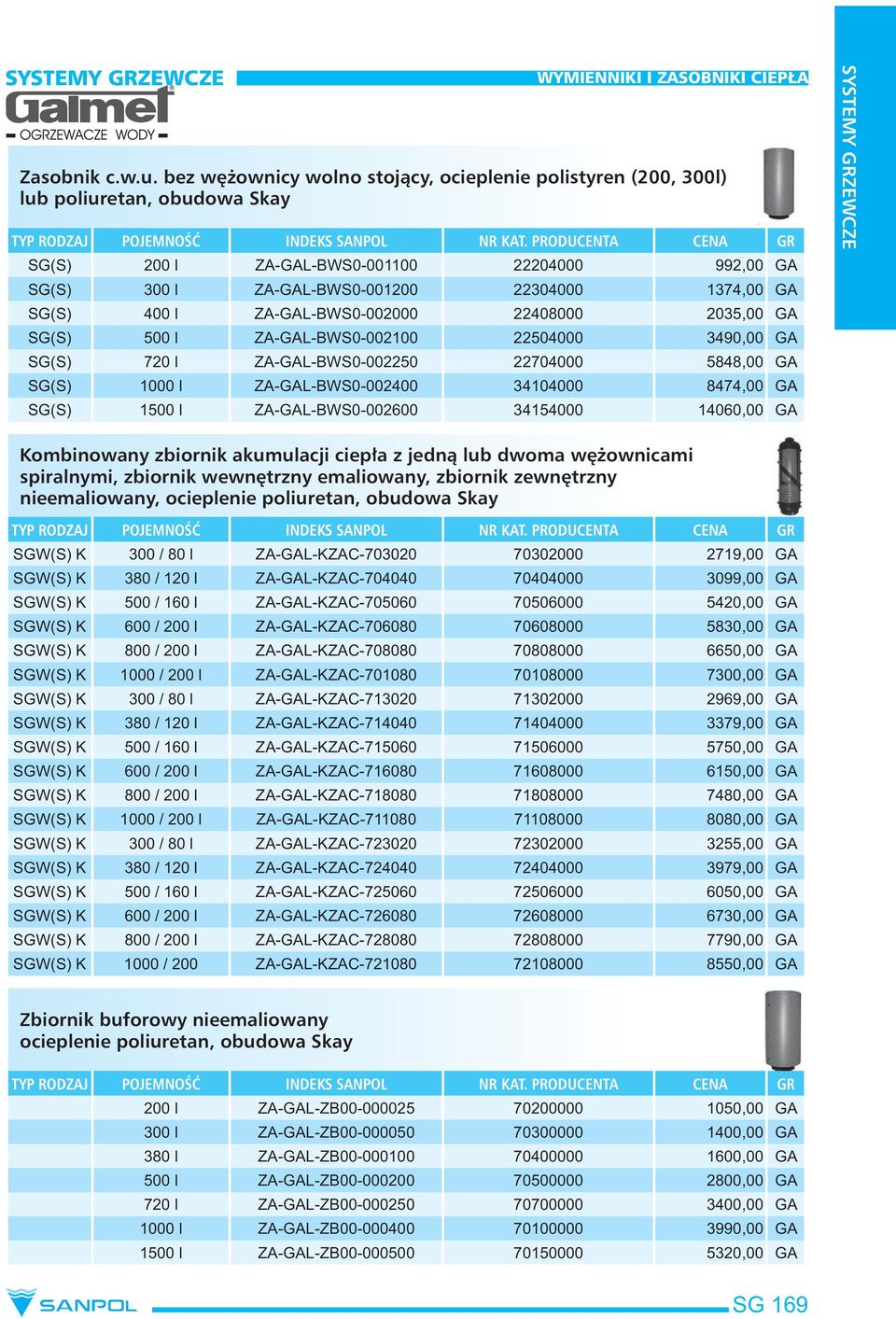 400 l ZA-GAL-BWS0-002000 22408000 2035,00 GA SG(S) 500 l ZA-GAL-BWS0-002100 22504000 3490,00 GA SG(S) 720 l ZA-GAL-BWS0-002250 22704000 5848,00 GA SG(S) 1000 l ZA-GAL-BWS0-002400 34104000 8474,00 GA