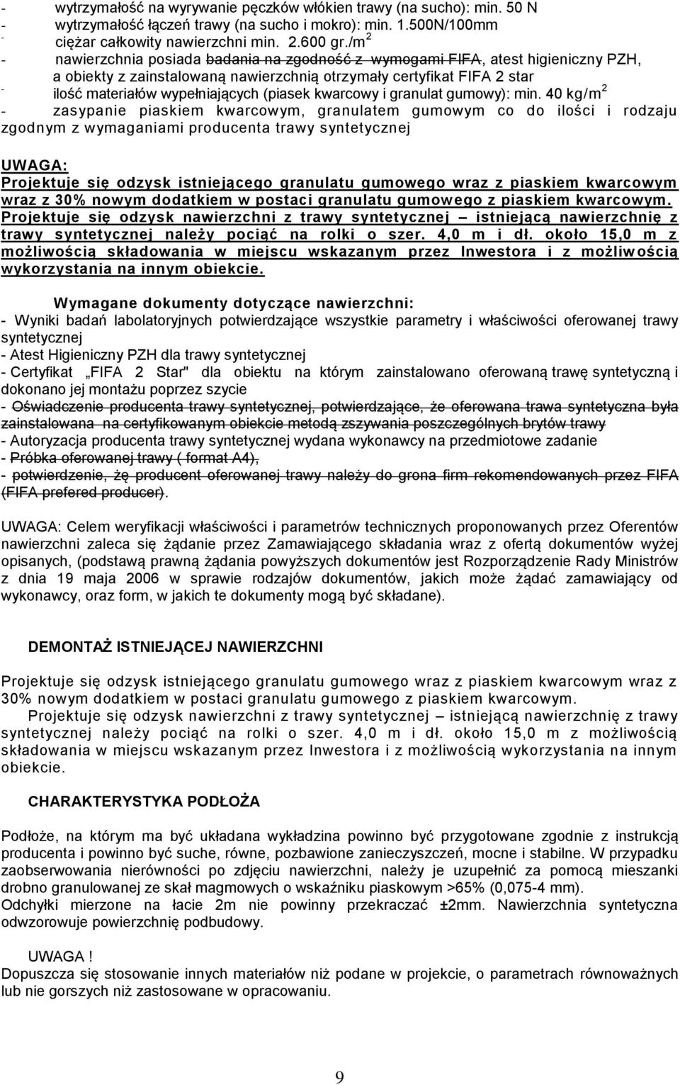 (piasek kwarcowy i granulat gumowy): min.