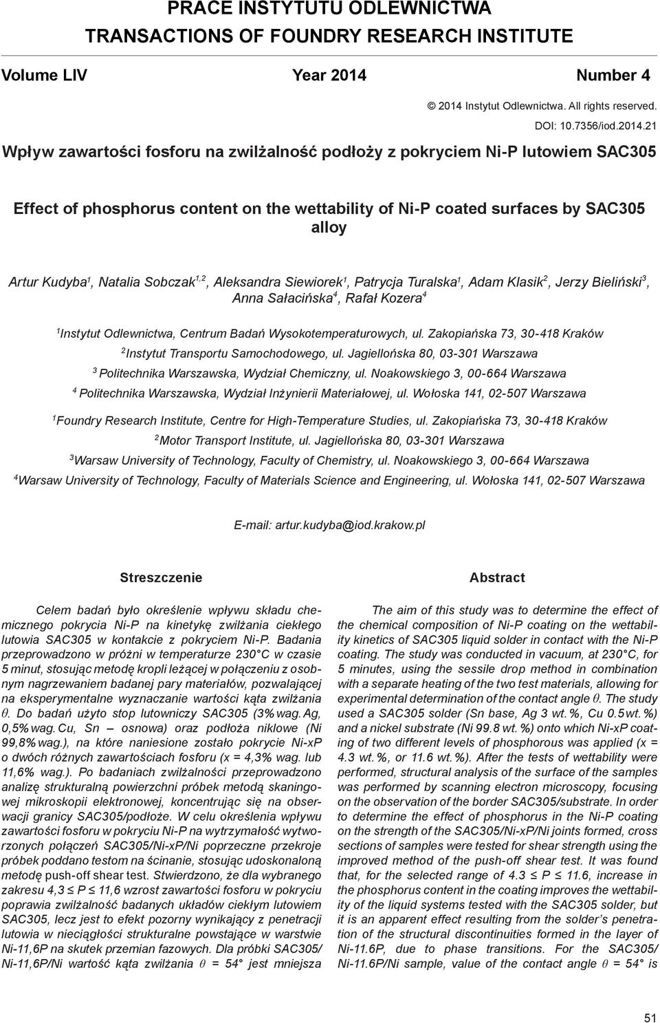 Instytut Odlewnictwa. All rights reserved. DOI: 10.7356/iod.2014.