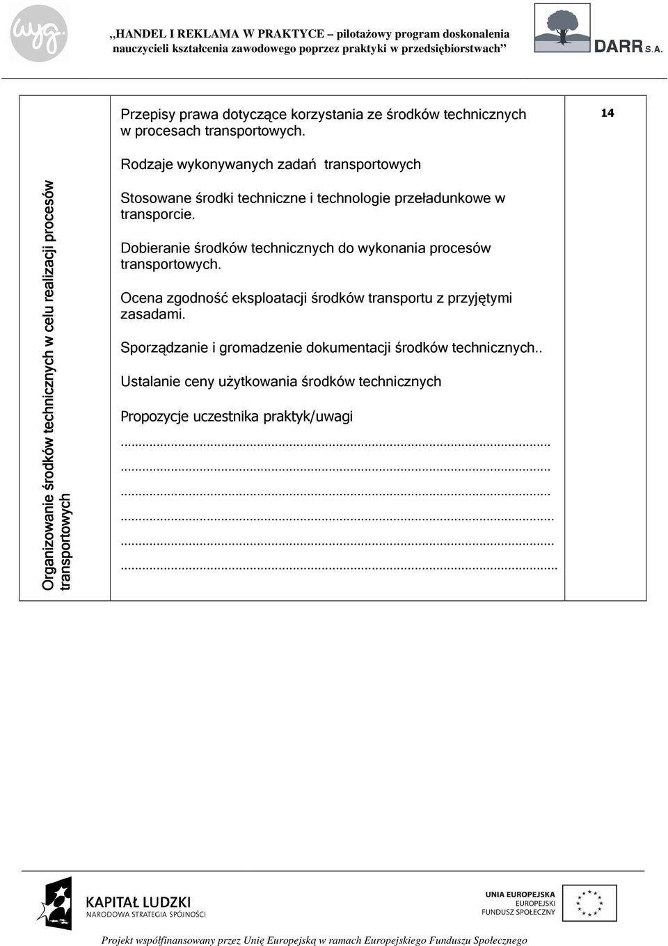 techniczne i technologie przeładunkowe w transporcie. Dobieranie środków technicznych do wykonania procesów transportowych.