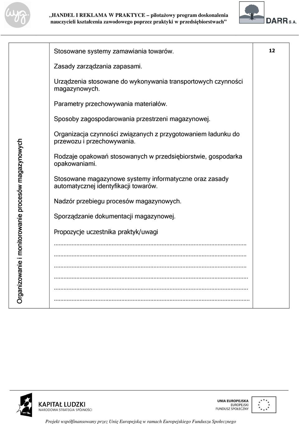 Organizowanie i monitorowanie procesów magazynowych Organizacja czynności związanych z przygotowaniem ładunku do przewozu i przechowywania.