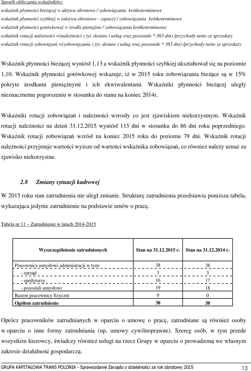 dostaw i usług oraz pozostałe * 365 dni) /przychody netto ze sprzedaży wskaźnik rotacji zobowiązań =(zobowiązania z tyt.