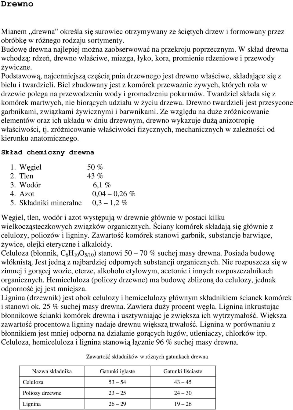 Podstaoą, najcenniejszą częścią pnia drzenego jest dreno łaście, składające się z bielu i tardzieli.