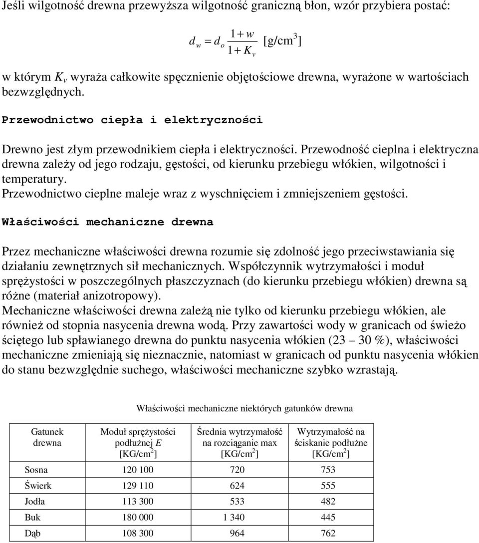 Przeodność cieplna i elektryczna drena zaleŝy od jego rodzaju, gęstości, od kierunku przebiegu łókien, ilgotności i temperatury. Przeodnicto cieplne maleje raz z yschnięciem i zmniejszeniem gęstości.