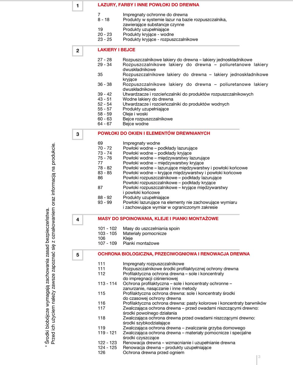 poliuretanowe lakiery dwuskładnikowe 35 Rozpuszczalnikowe lakiery do drewna lakiery jednoskładnikowe kryjące 36-38 Rozpuszczalnikowe lakiery do drewna poliuretanowe lakiery dwuskładnikowe 39-42