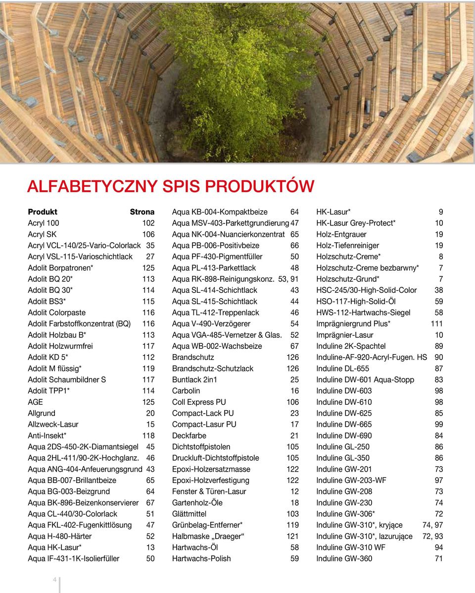114 AGE 125 Allgrund 20 Allzweck-Lasur 15 Anti-Insekt* 118 Aqua 2DS-450-2K-Diamantsiegel 45 Aqua 2HL-411/90-2K-Hochglanz.