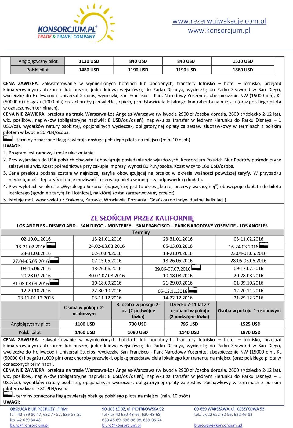 Park Narodowy Yosemite, ubezpieczenie NW (15000 pln), KL (50000 ) i bagażu (1000 pln) oraz choroby przewlekłe.