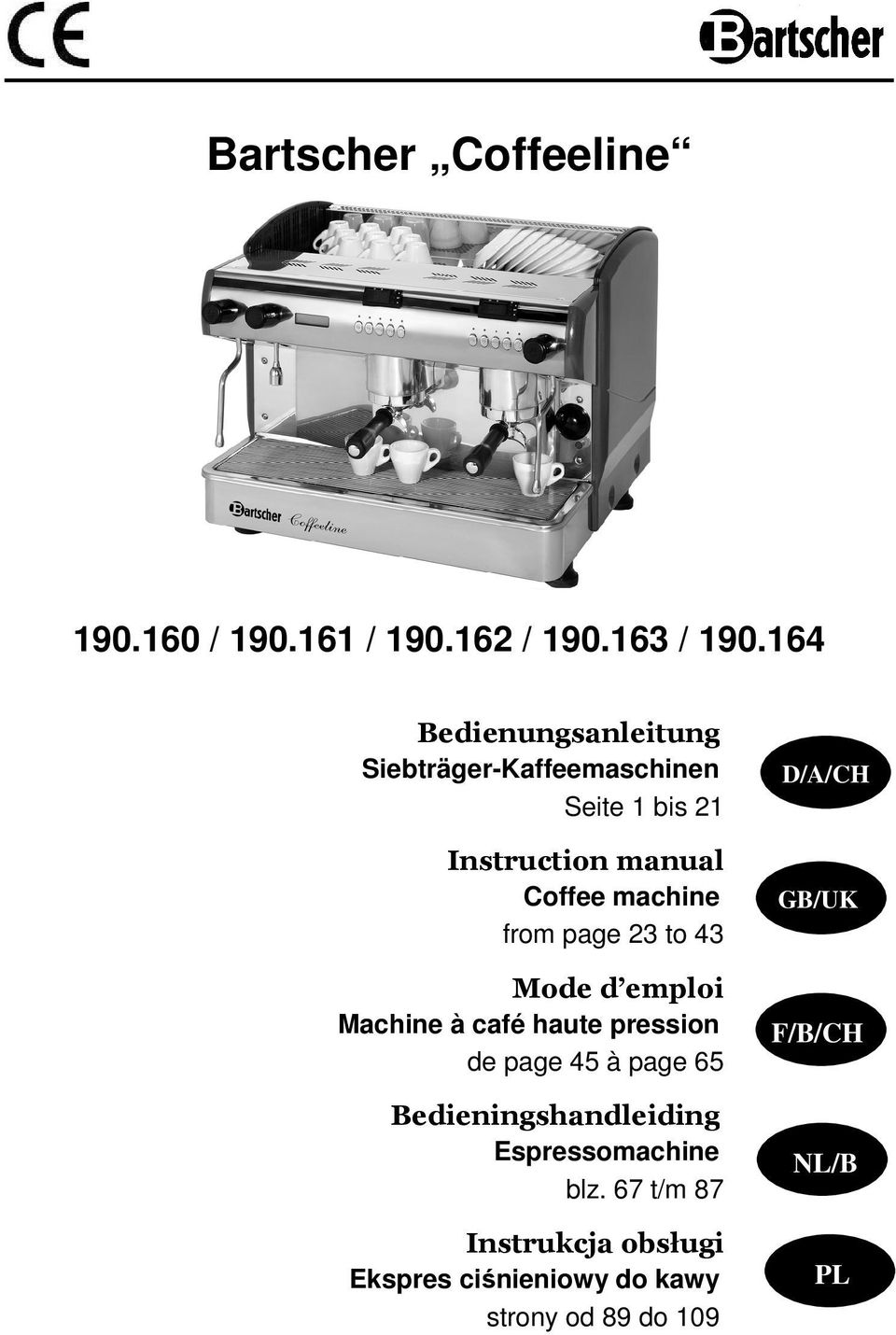 machine from page 23 to 43 Mode d emploi Machine à café haute pression de page 45 à page 65