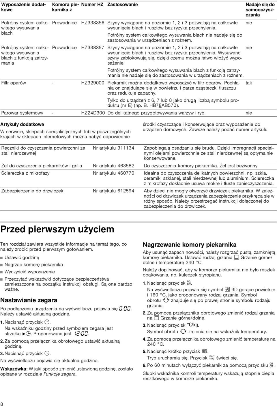 Potrójny system całkowitego wysuwania blach nie nadaje się do zastosowania w urządzeniach z rożnem.