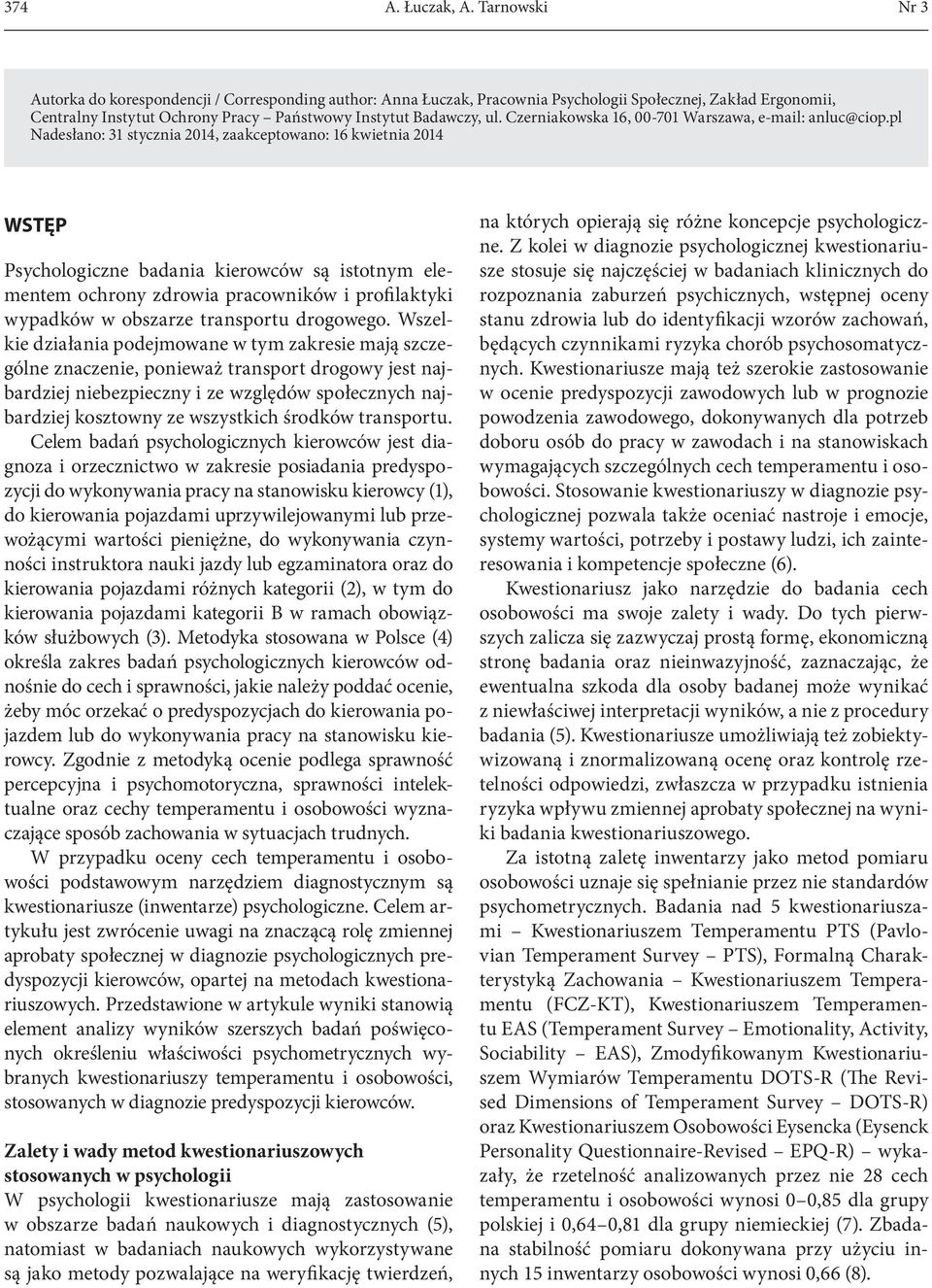 Czerniakowska 16, 00-701 Warszawa, e-mail: anluc@ciop.