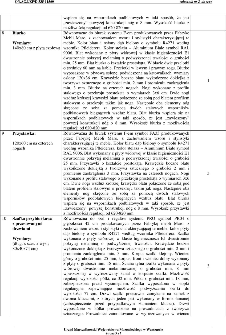 sposób, e jest zawieszony powyej konstrukcji nóg o 8 mm.