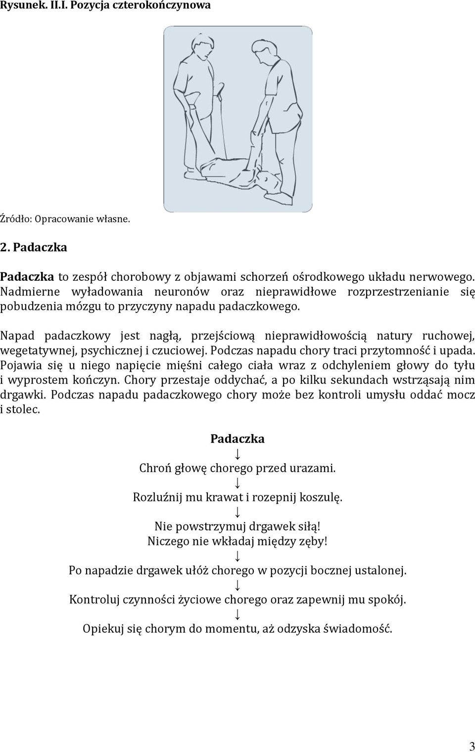 Napad padaczkowy jest nagłą, przejściową nieprawidłowością natury ruchowej, wegetatywnej, psychicznej i czuciowej. Podczas napadu chory traci przytomność i upada.