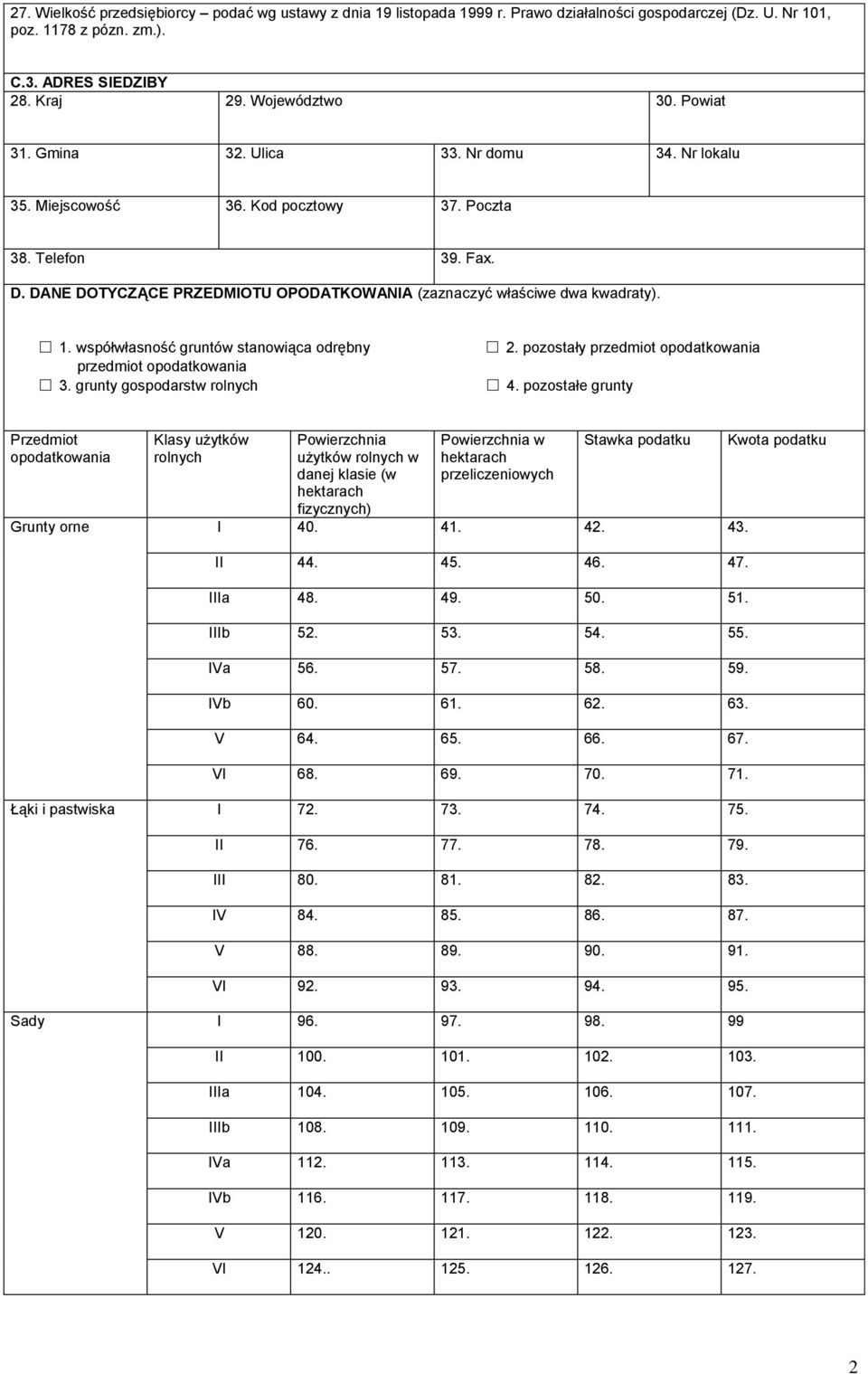 współwłasność gruntów stanowiąca odrębny przedmiot opodatkowania 3. grunty gospodarstw rolnych 2. pozostały przedmiot opodatkowania 4.